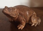 Vintage Hand Carved Wood Frog Figure Toad Sculpture Wooden Lizard