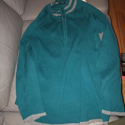 Women’s Daisy Fuentes Teal & Silver Sparkle Accents 3/4 Zip Sweater, Size 2X - Image 1 of 4
