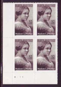 US Madam C.J. Walker Black Heritage 32c Stamp Plate Block of 4 Scott #3181 - Picture 1 of 1