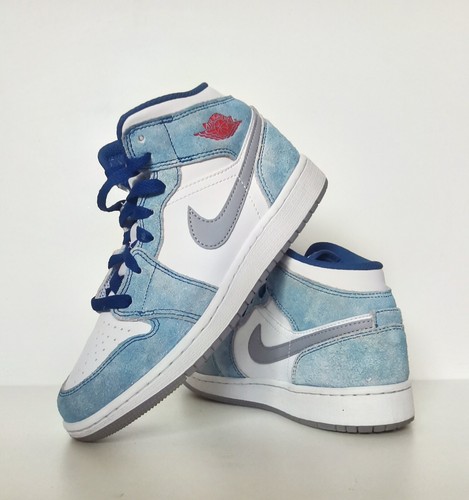 Air Jordan 1 Mid SE (GS) taglia 4 UK blu francese rosso fuoco bianco