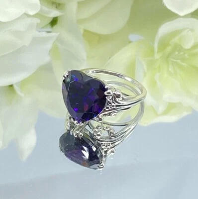 Heart Gem, Amethyst CZ Ring, Sterling Silver Filigree D213 - Image 1 of 4