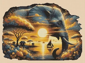 Elephant at Sunset Cross stitch chart scenic no. 612 - flowerpower37-uk - Picture 1 of 1