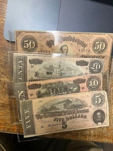 Set of Confederate Banknotes $50,$20,$10,$5 Nice Grades - Picture 1 of 3