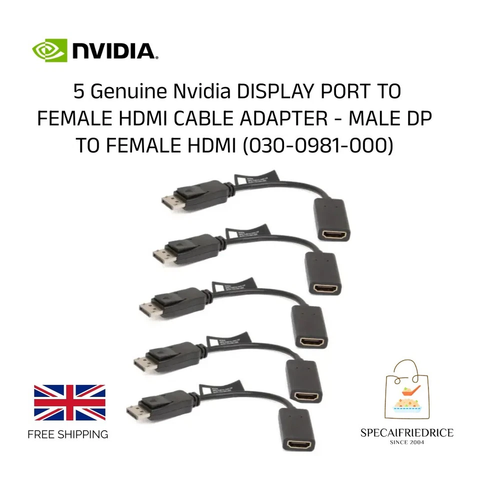 5 X Genuine Nvidia Display port to HDMI - DP male to Hdmi Female - Image 1 of 1
