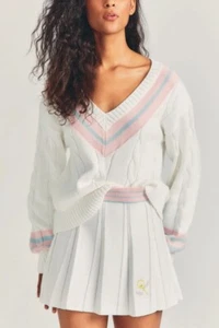 Minifalda de tenis LoveShackFancy Roz tejida blanca XS RARA NUEVA CON ETIQUETAS $275 - Imagen 1 de 12