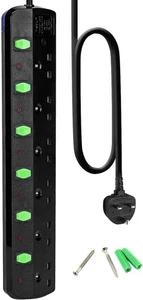 TISDLIP Power Strip with Individual Switches Multi-Sockets 6 Gang 1.8M Extension - Picture 1 of 7