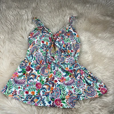 D & Co. Beach Tankini Womens size 20W Paisley Colorful Print Adj. Straps w/ Bra - Image 1 of 4