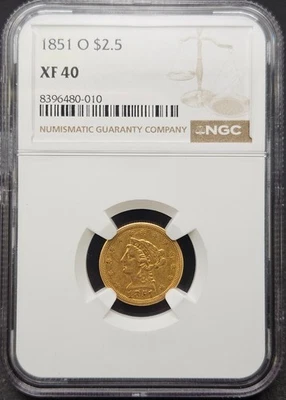 1851-O $2.5 Liberty Head Gold Quarter Eagle, NGC XF 40, Choice Strike! - Image 1 of 2