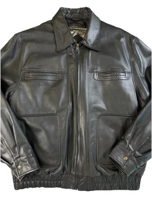 L.A. Leather Jacket Mens XL Black Flight Style Bomber Quilted VTG - Image 1 of 4