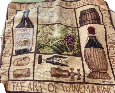 16" x 18" Handmade Wool Needlepoint The Art of Winemaking Pillow Case Cover Wine - Image 1 of 4
