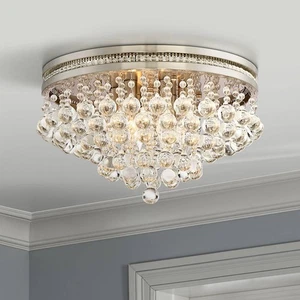 Ceiling Light Flush Mount Fixture Nickel 15 1/4" Crystal for Living Room - Picture 1 of 8