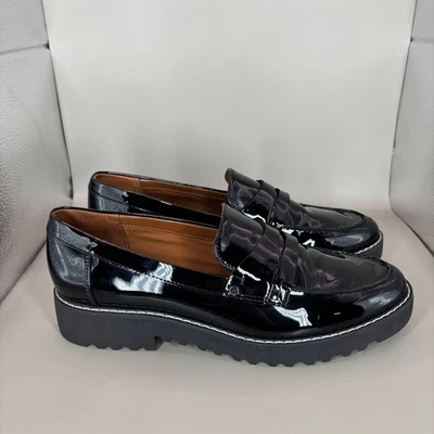 Franco Sarto Black Patent Leather Platform Loafers Chunky Sole Women's Size 8M - image 1 of 4