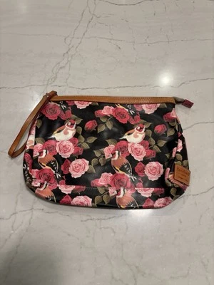 Muñequera sin asas Cavalcanti italiana grande floral rosa negra multi cuero Foto 1 de 4