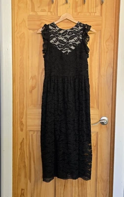 Vestido midi Hazel para mujer talla S negro de encaje sin mangas detalle de volantes corpiño ajustado Foto 1 de 4