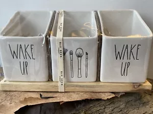 Rae Dunn WAKE UP MAKE UP Set 2 Brush Cups - HTF White - Picture 1 of 4