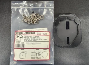 Strong Leather Co. Recessed Clip On Badge Holder -  Closure With Chain - Picture 1 of 5