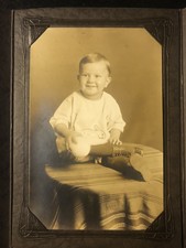 Little Boy Baseball Art Deco Matte Studio Photo Cabinet Card Antique Vintage 