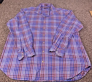 Peter Millar Shirt Men's 2XL Blue Purple Plaid Long Sleeve Button Cotton Preppy - Picture 1 of 19