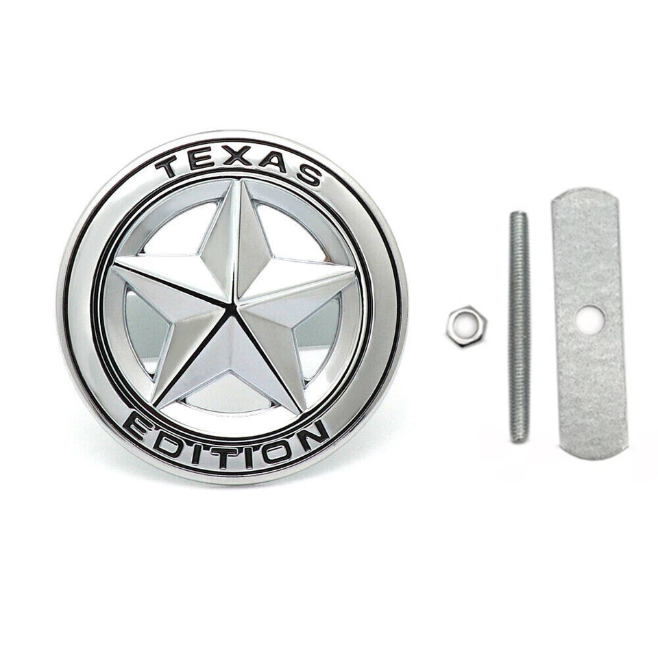 1x Silver Black Texas Lone Star Emblem Car Front Grille 3D Metal Badge Nameplate — 第 1/4 张图片