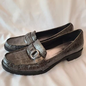 Anne Klein 2 Womens Shoes Sz 9 M Metallic Gray Alligator Print Casual Loafers - Picture 1 of 10