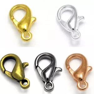 50 Little 10mm Lobster Claw Clasps With Lever & Closed Loop Plated Pewter Metal - Picture 1 of 6