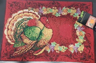 Set of 3 Tapestry Placemats, 13"x19",FALL, THANKSGIVING DAY TURKEY & FLOWERS, VL - Image 1 of 4