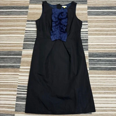 Vestido Anthropologie Leifsdottir babado frontal sem mangas fecho com zíper preto azul 6 - Imagem 1 de 4