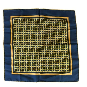 IMPERIAL Yellow Rope Blue Silk Pocket Square Handkerchief 19'' Hand Rolled Italy - Picture 1 of 8