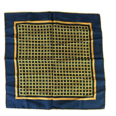 IMPERIAL Yellow Rope Blue Silk Pocket Square Handkerchief 19'' Hand Rolled Italy - Image 1 of 4