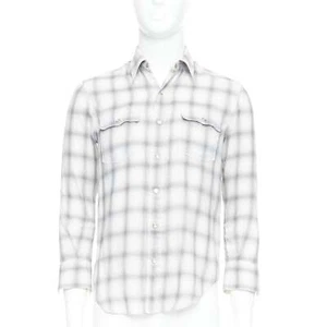 SAINT LAURENT 2016 grey cream checked resin snap buttons shirt M - Picture 1 of 9