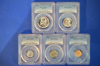 PR67 1956 PCGS GRADED PROOF SET COINS 50C 25C 10C 5C WHEAT PENNY SHOW QUALITY - Image 1 of 4