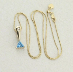 14K Yellow Gold Natural Swiss Blue Topaz and Diamond Necklace 16-19 inch adjust - Picture 1 of 8