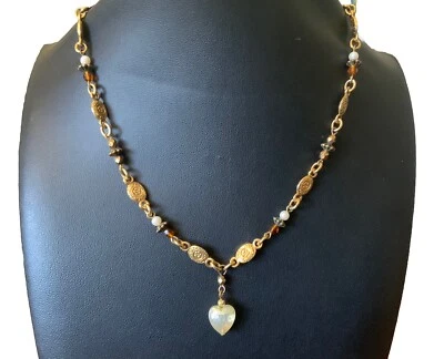 Gargantilla colgante en forma de corazón Robert Rose collar tono dorado moneda perlas cuentas Foto 1 de 4