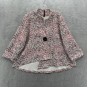 IC Connie K Jacket Womens Large L Cream Red Floral Artsy 3/4 Sleeve Jacket - Picture 1 of 13