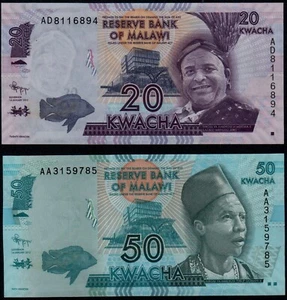 MALAWI 20, 50 KWACHA (P57a, 58a) 2012 SET OF 2 NOTES UNC - Picture 1 of 1