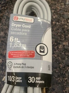Utilitech 6-ft 3-Prong Gray Dryer Appliance Power Cord - Picture 1 of 9