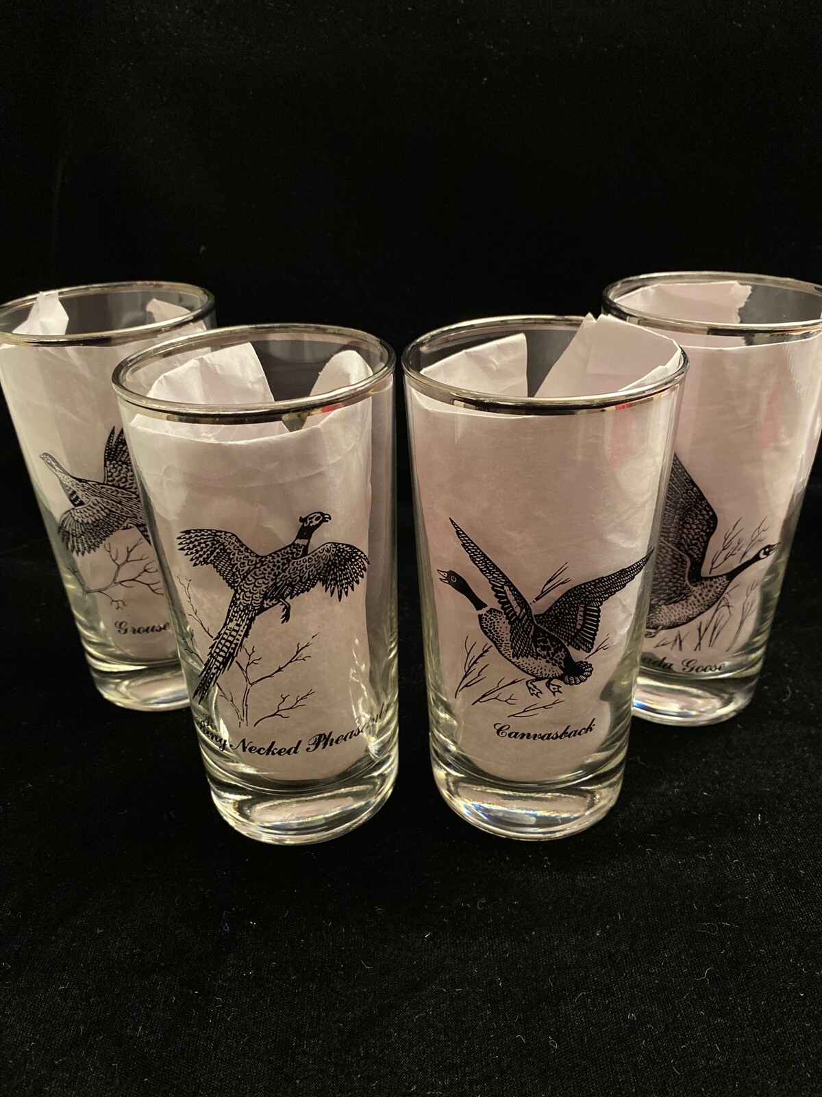 Mid Century Game/Birds Silver Rim Drinking Glasses | eBay