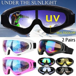 2Pairs Winter Sports Snow Goggles Anti Fog Ski Snowboard Skate UV-400 Sunglasses - Picture 1 of 65