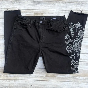 Driftwood Jackie bestickte Jeans Gr. 32 schwarz silber Blumen Skinny High Rise - Bild 1 von 9