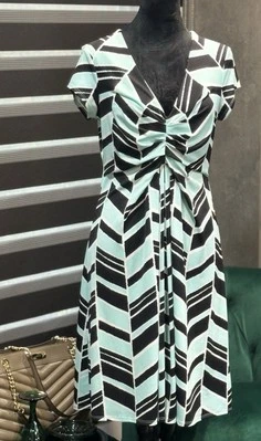 Karen Kane A Line Fitted Dress Women’s Size Medium Blue Black V Neck - Image 1 of 4