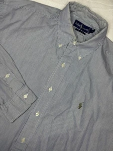 Vintage Ralph Lauren Striped Long Sleeve Button Down Shirt Large Blue & White - Picture 1 of 6
