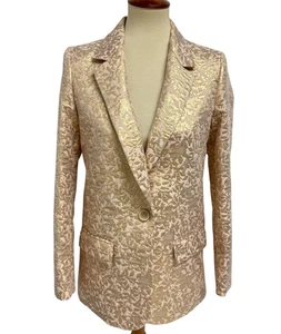 ZARA Basic Damen Jacquard Blazer Gold Beige Metallic Floral Gr. XS - Bild 1 von 10