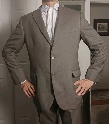 Brooks Brothers 100% Wool Men’s Suit 44L 34W Taupe Modern Fit – Very Good - Image 1 of 4