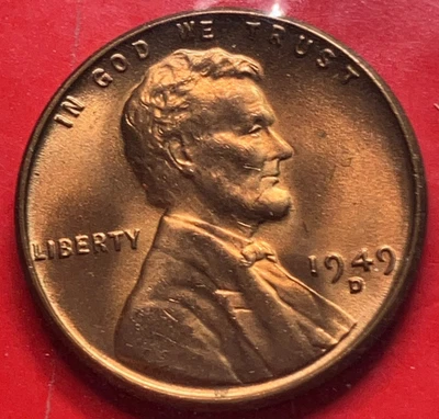 1949-D Lincoln Wheat Cent Penny GEM RED BU From an Original Bank Roll - Image 1 of 4