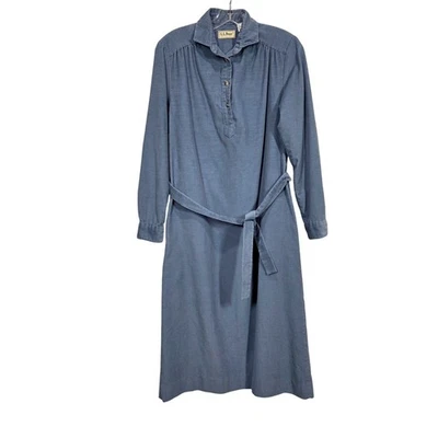 Vintage LL Bean Dress Womens 8 Blue Corduroy Modest Cottage Prairie Midi USA 80s - Image 1 of 4