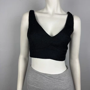 Camisa corta Showpo talla 16 tejida texturizada cuello en V correas gruesas negra NUEVA - Imagen 1 de 11