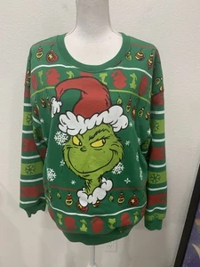 The Grinch Juniors Size XL 15-17 Green Dr Seuss Christmas Sweatshirt RN117508 - Picture 1 of 12