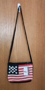 NEW Stars & Stripes Flag Crochets Purse Bag 18"Strap 8x10 Zipper Patriotic - Picture 1 of 13