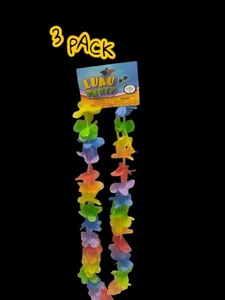 Summer Hawaiian Luau Party Colorful Flower Hula Girl 40" Fabric Lei, 3 Pack - Picture 1 of 2