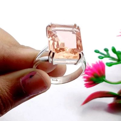 Handmade Morganite Gemstone Ring, Sterling Silver Morganite Statement Ring, - Image 1 of 4